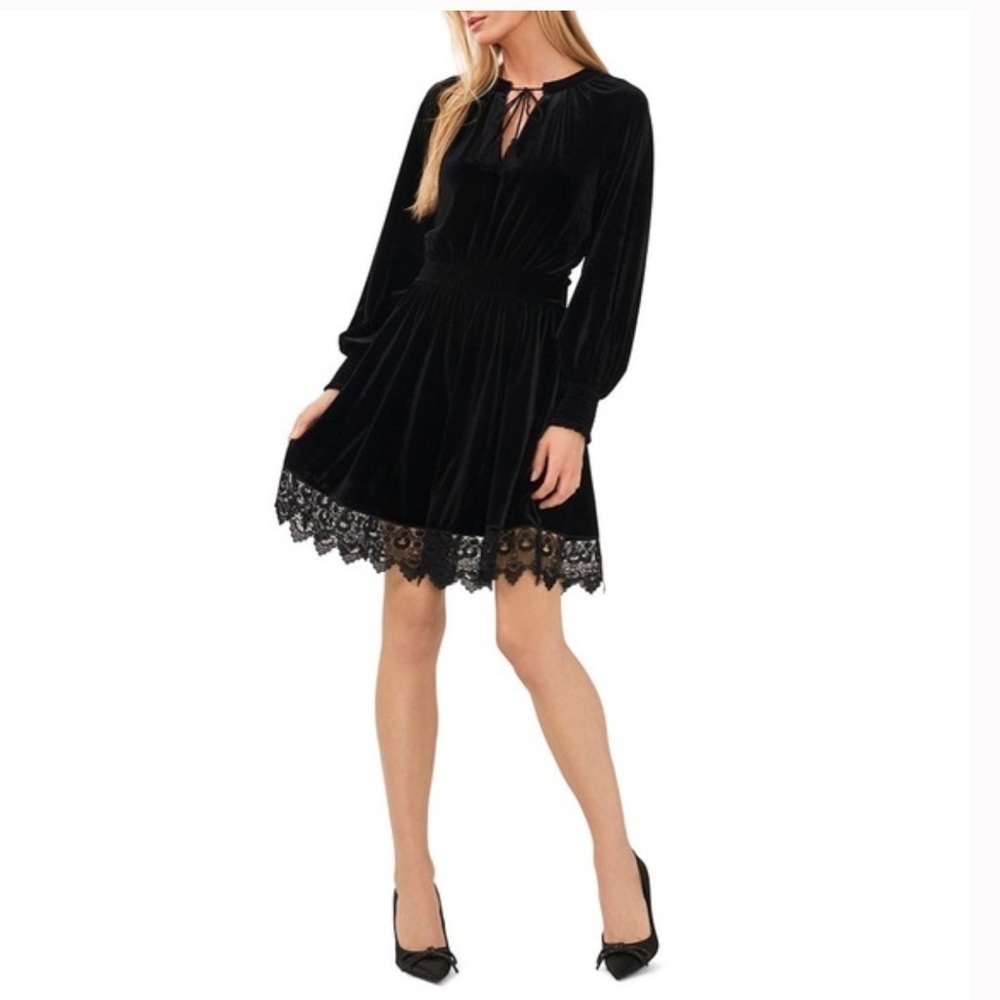 Chelsea and Violet lace trim black velvet dress